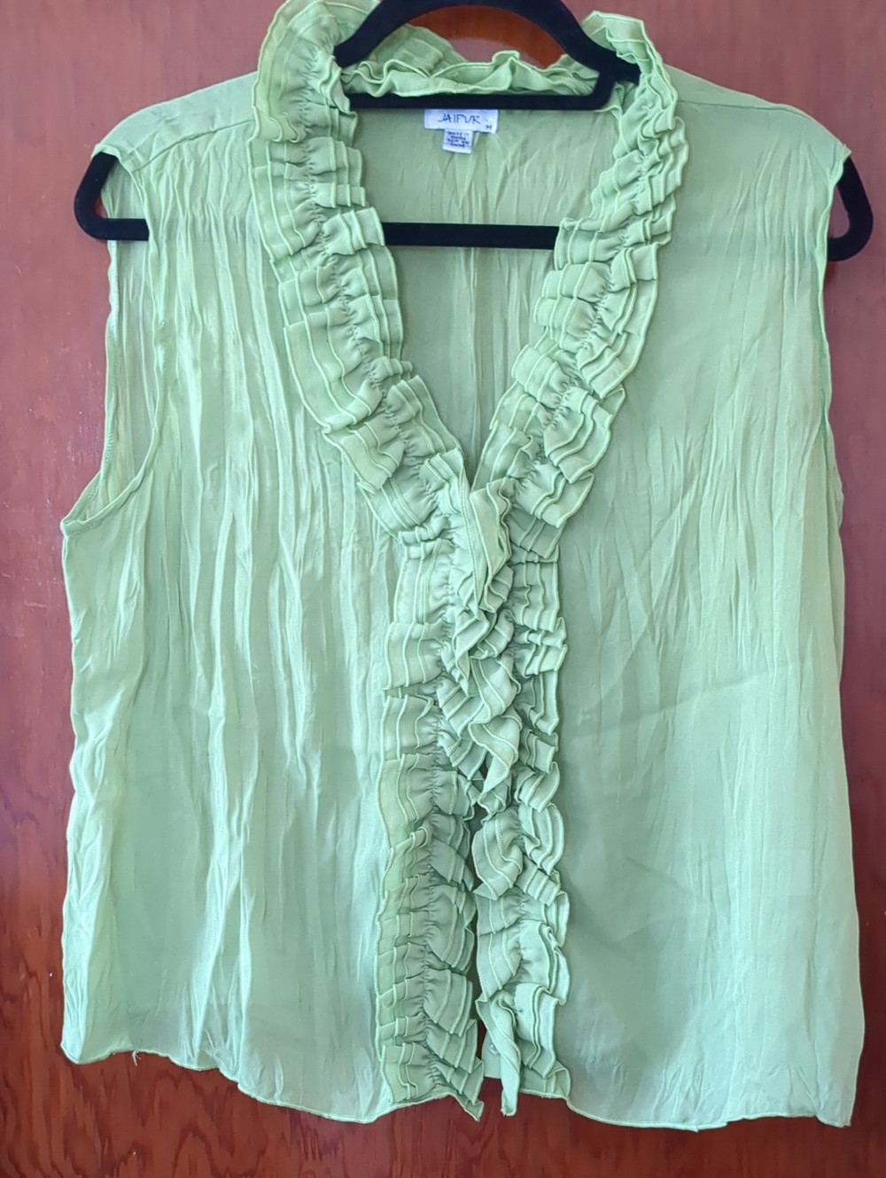 Light Green Ruffled Sleeveless Blouse — Jaipur